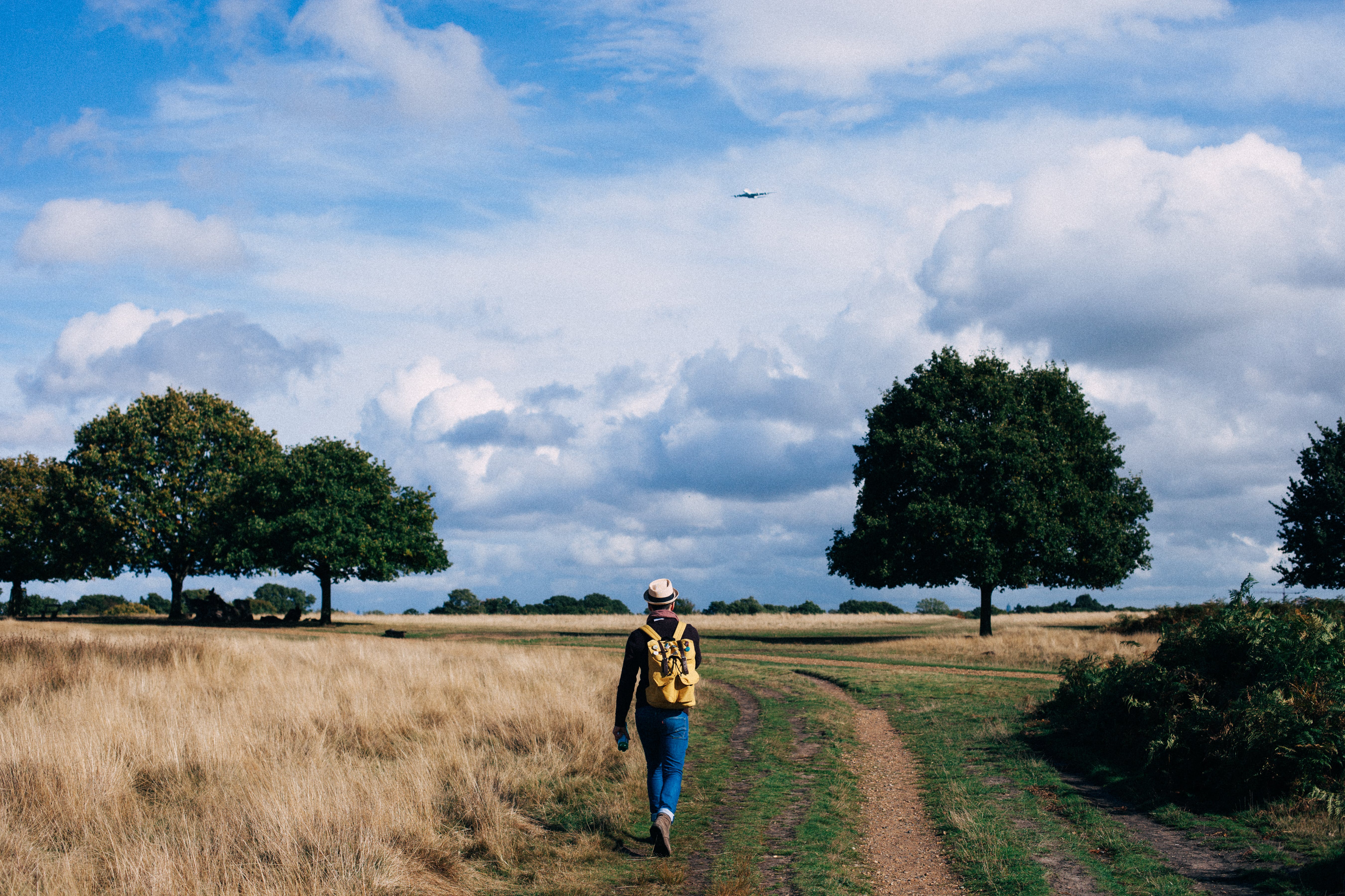 Person hiking in a field